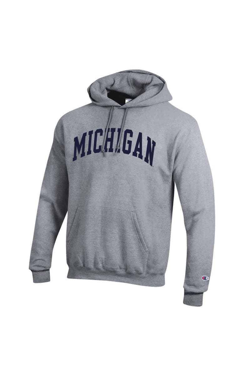 Champion Men's Champion Heather Gray Michigan Wolverines Basic Arch Fleece Pullover Hoodie, Alternate, color, Heather Gray