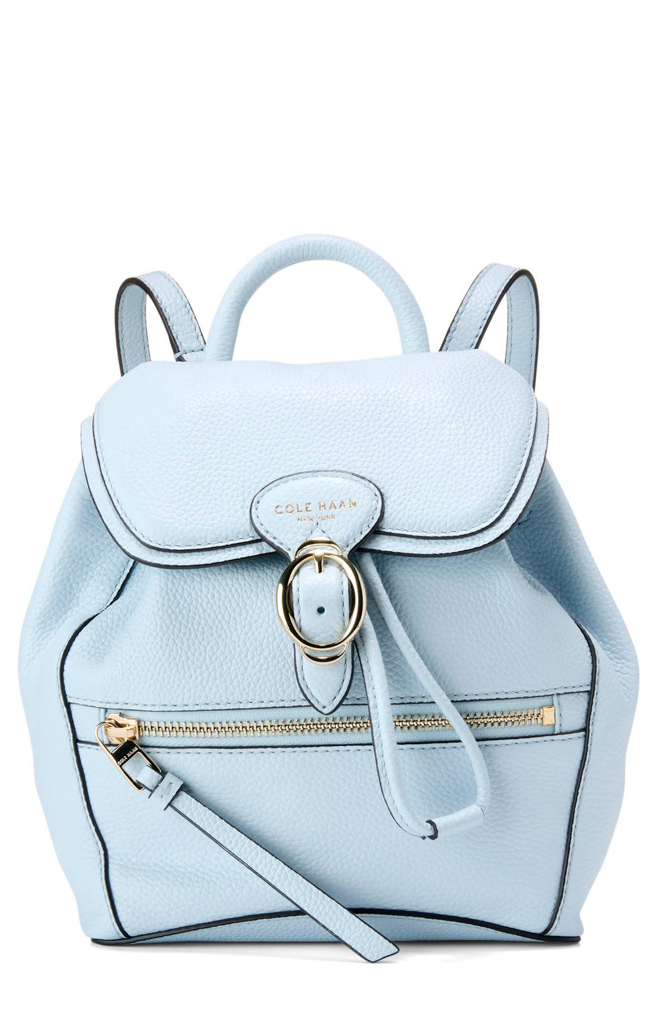 Alexandria Small Flap Leather Backpack, Main, color, BALLAD BLUE