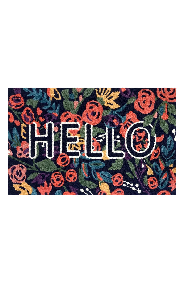 R16 HOME Reba 'Hello' Indoor/Outdoor Doormat, Main, color, Blue Multi