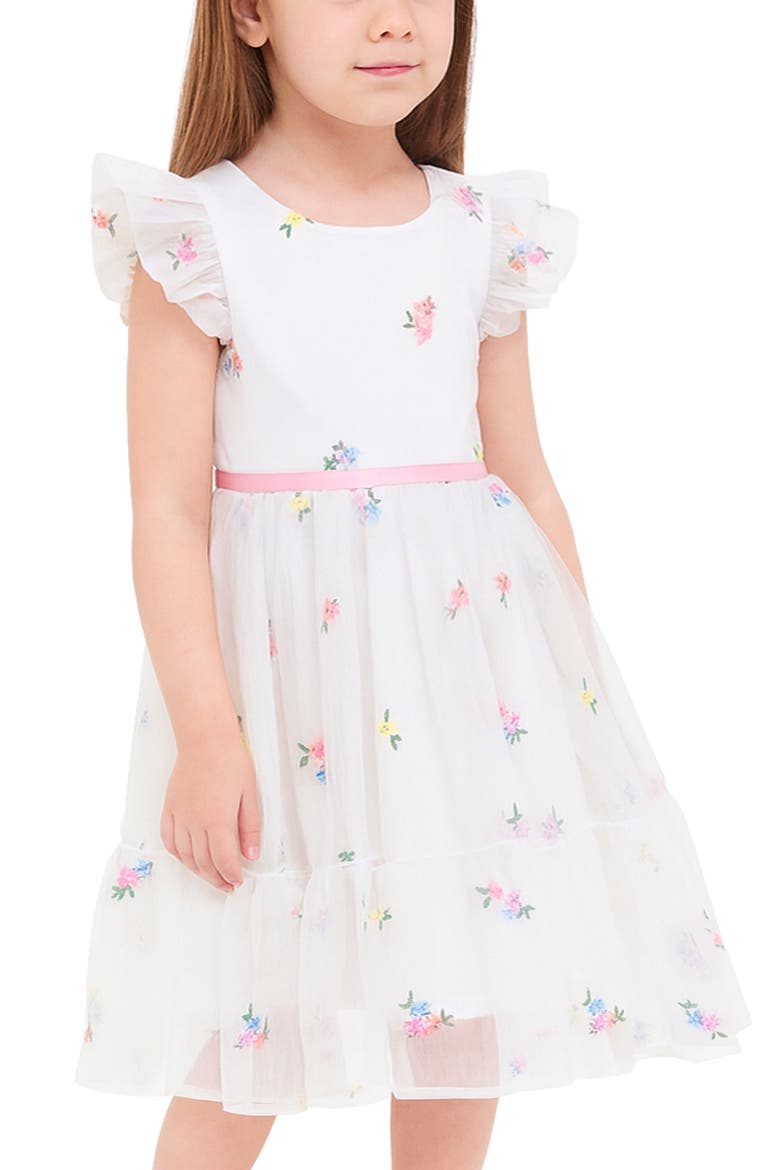 Kids' Embroidered Mesh Party Dress, Alternate, color, IVORY