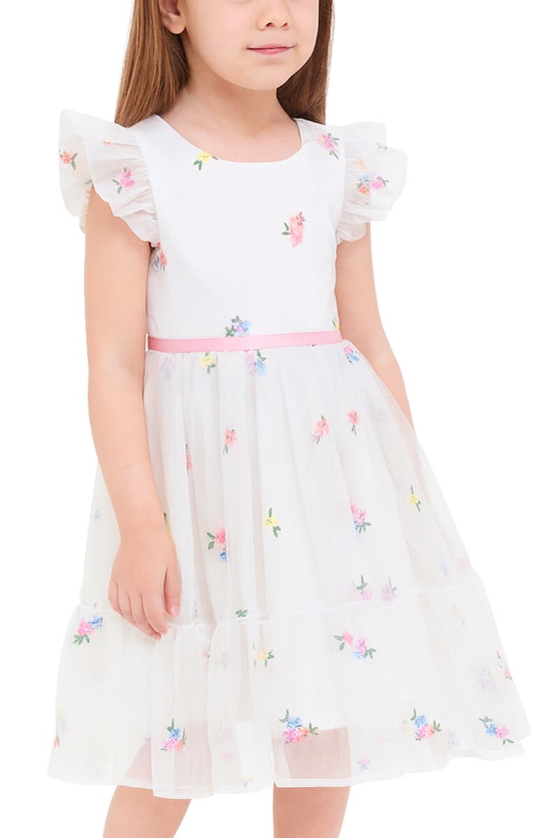 Zunie Kids' Embroidered Mesh Party Dress, Alternate, color, Ivory