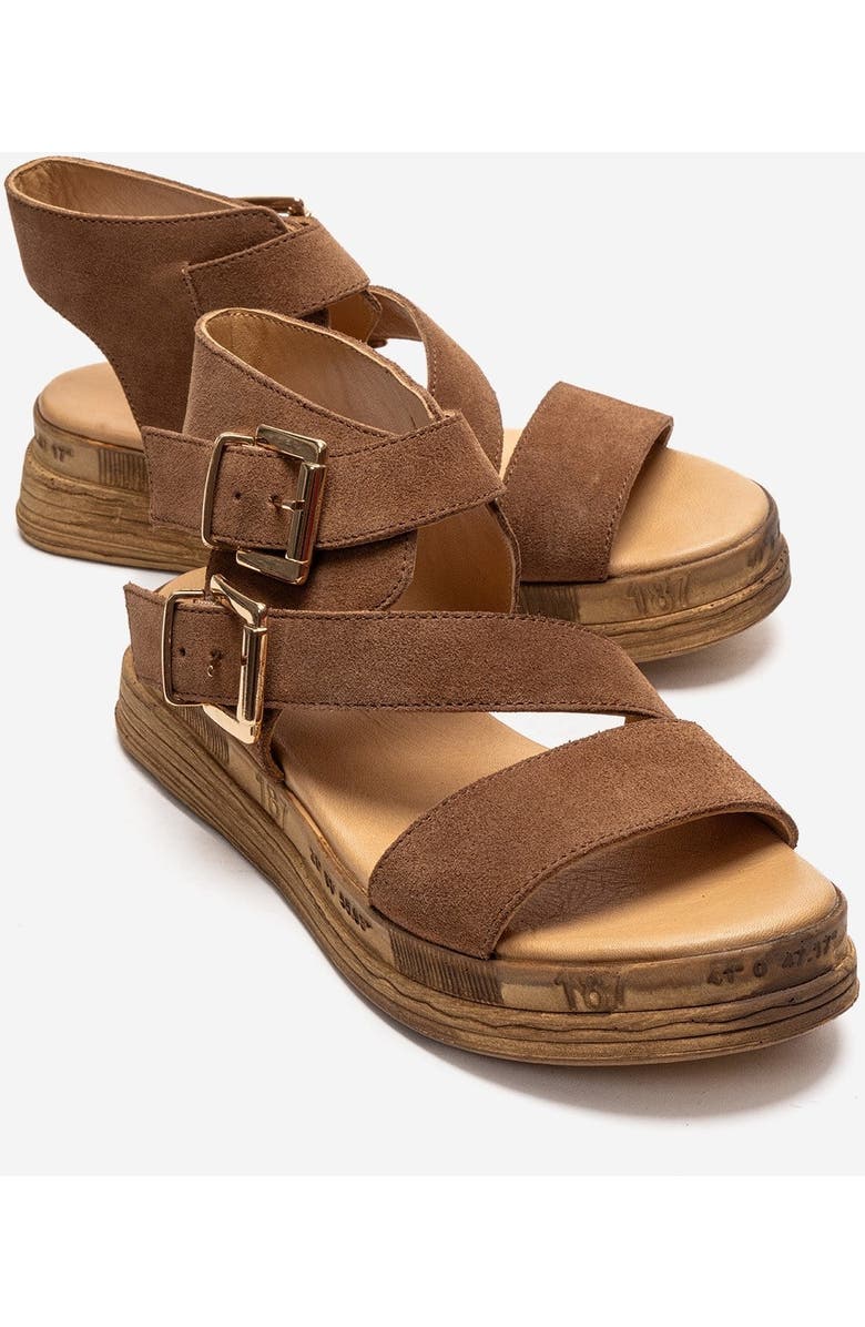 Forever & Always Shoes Lorentis Leather Double Buckle Sandal, Main, color, Cognac Suede