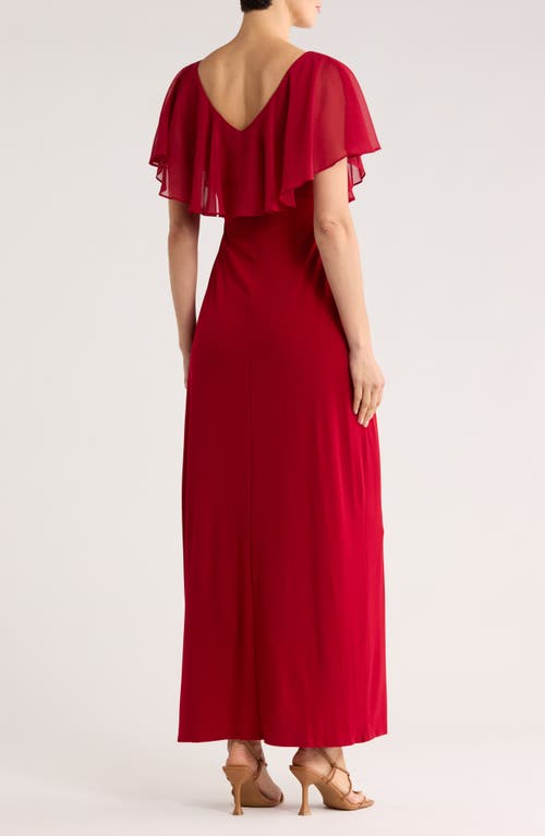 Connected Apparel Flutter Sleeve V-neck Dress In Red
