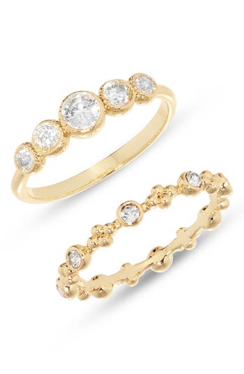 Covet Set Of 2 Crystal Stackable Rings In Clear/gold