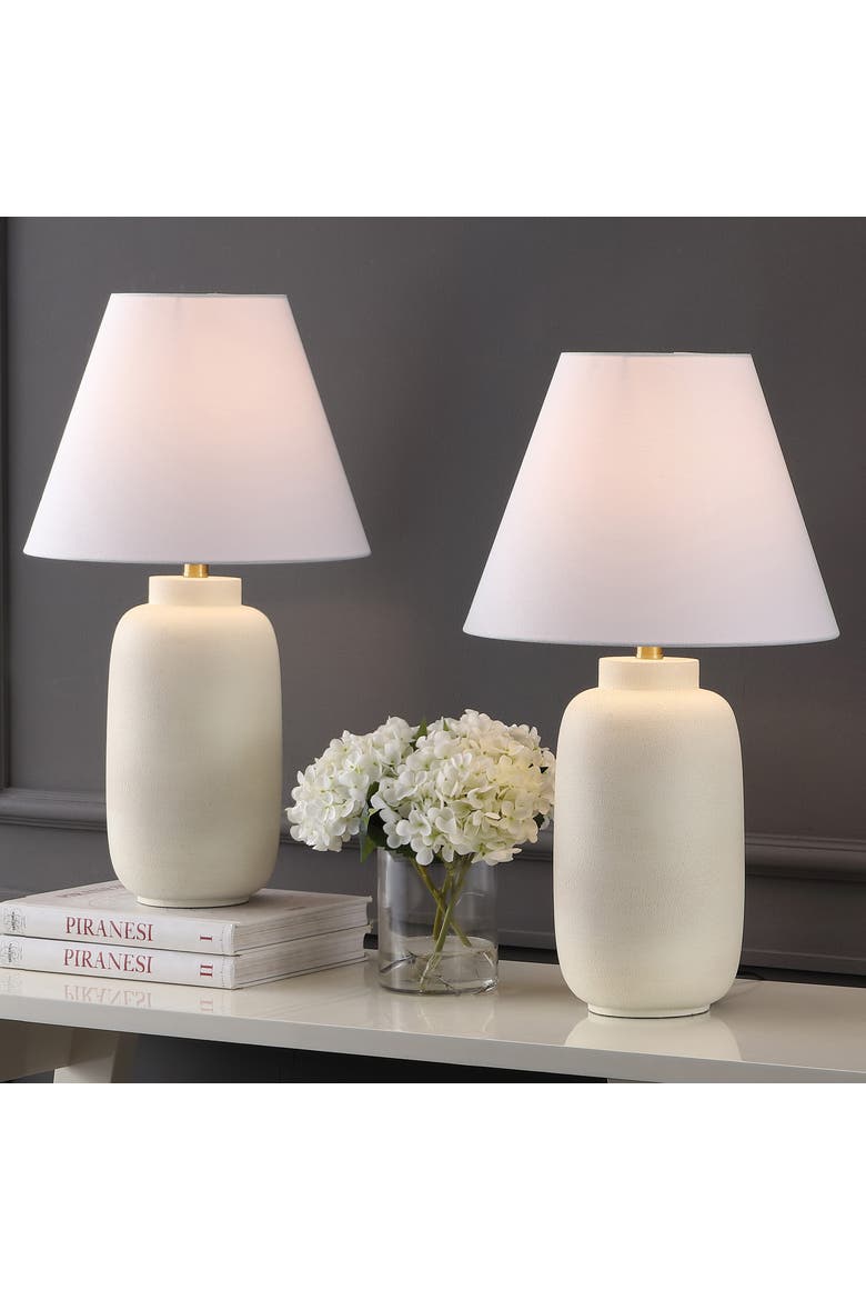 Elinore 24.5" Minimalist Scandinavian Resin/Iron Ginger Jar LED Table Lamp, Alternate, color, Matte Cream