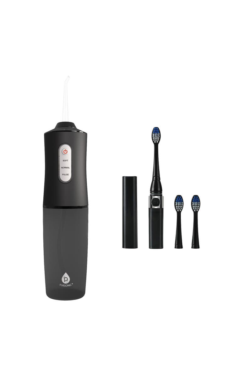 PURSONIC Water Flosser & Portable Sonic Toothbrush Oral Care Bundle - Complete On-the-Go Dental Hygiene Kit, Main, color, Black