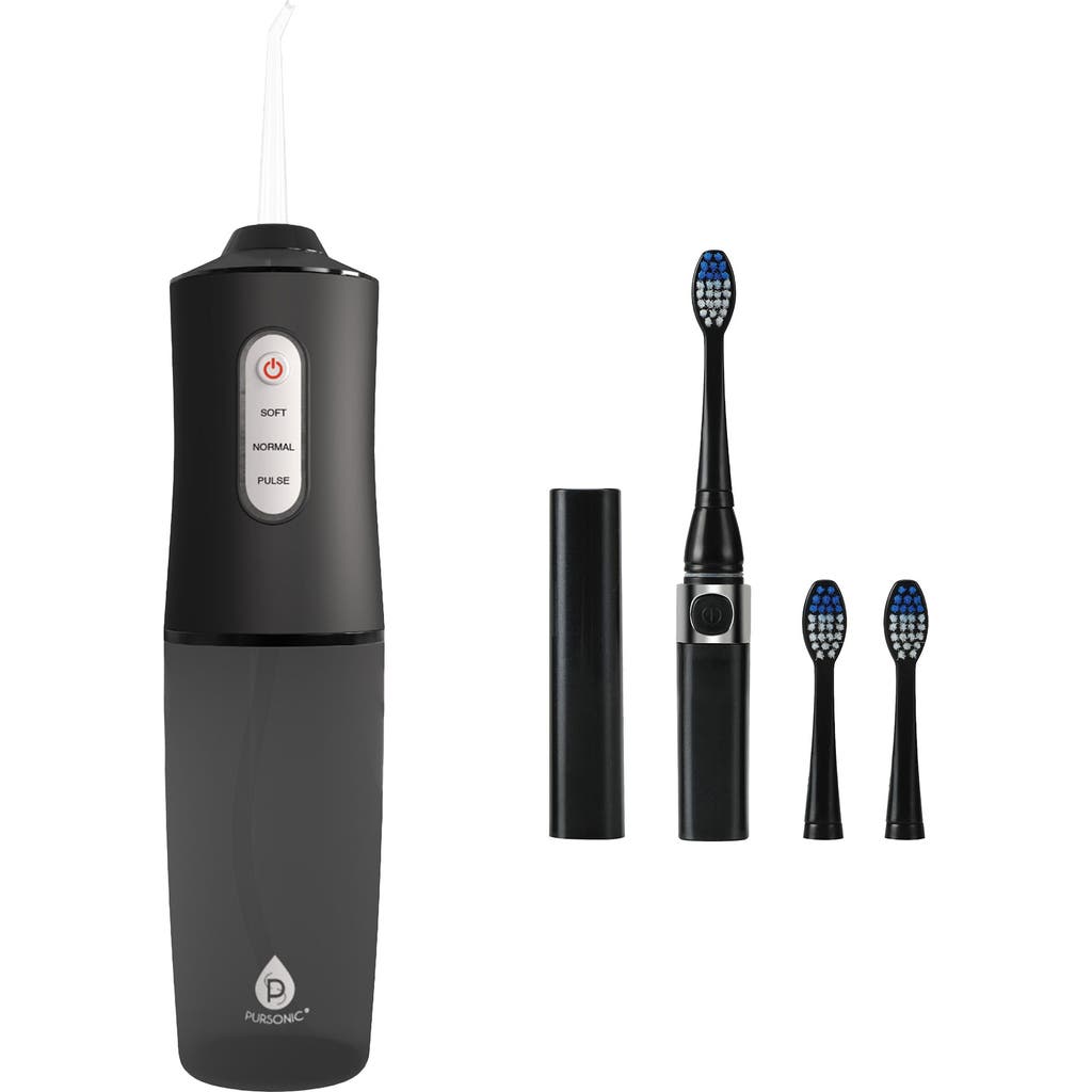 Pursonic Water Flosser & Portable Sonic Toothbrush Oral Care Bundle In Black