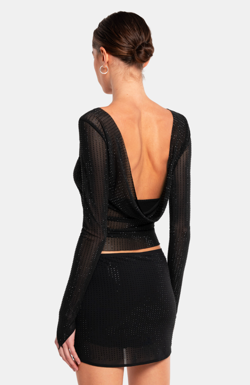 Ow Collection Mesha Rhinestone Blouse In Black