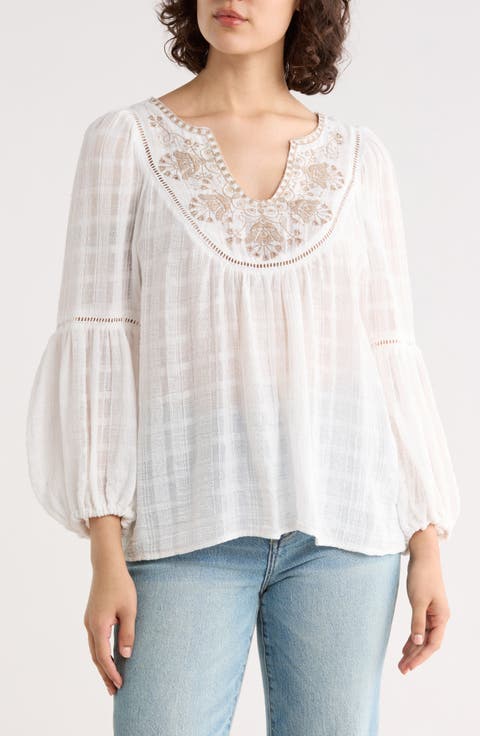 Embroidered Long Sleeve Cotton Top