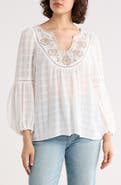 MAX STUDIO Embroidered Long Sleeve Cotton Top
