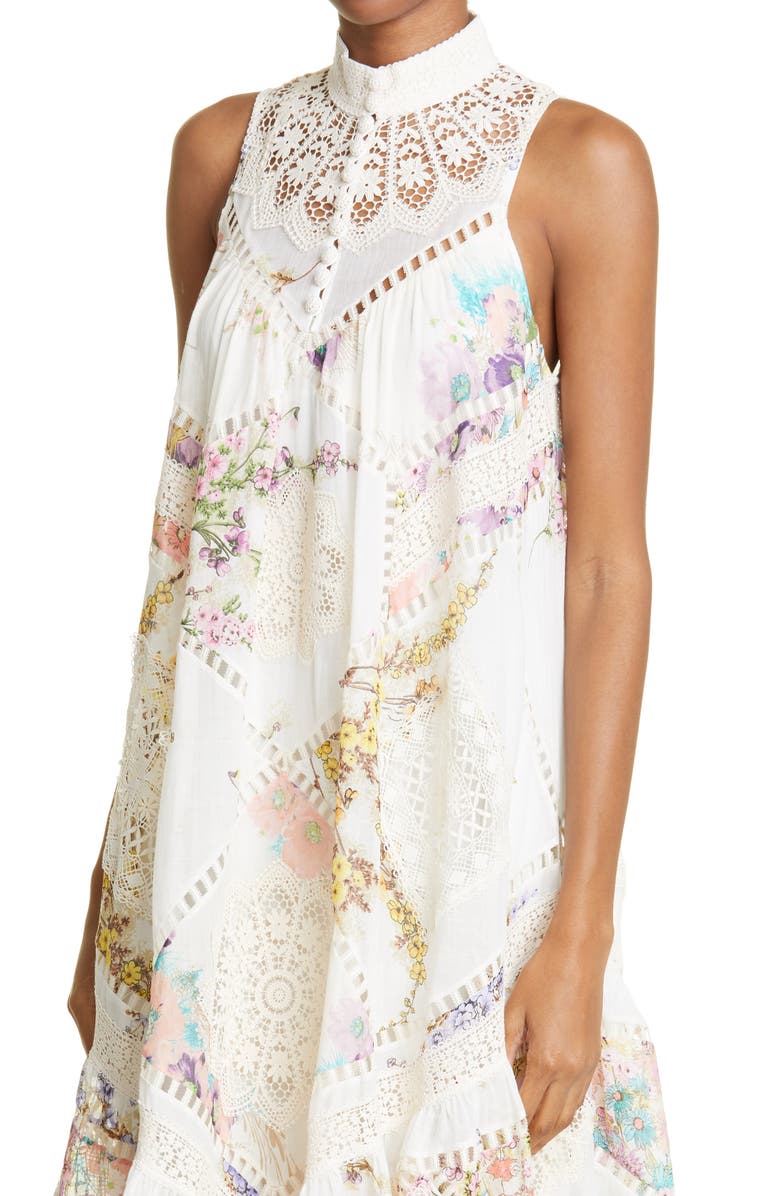Zimmermann Jude Floral Print Lace Trim Midi Dress, Alternate, color,