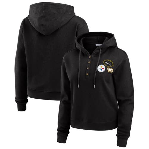 Wear By Erin Andrews Black Pittsburgh Steelers Waffle Hoodie Pullover Top