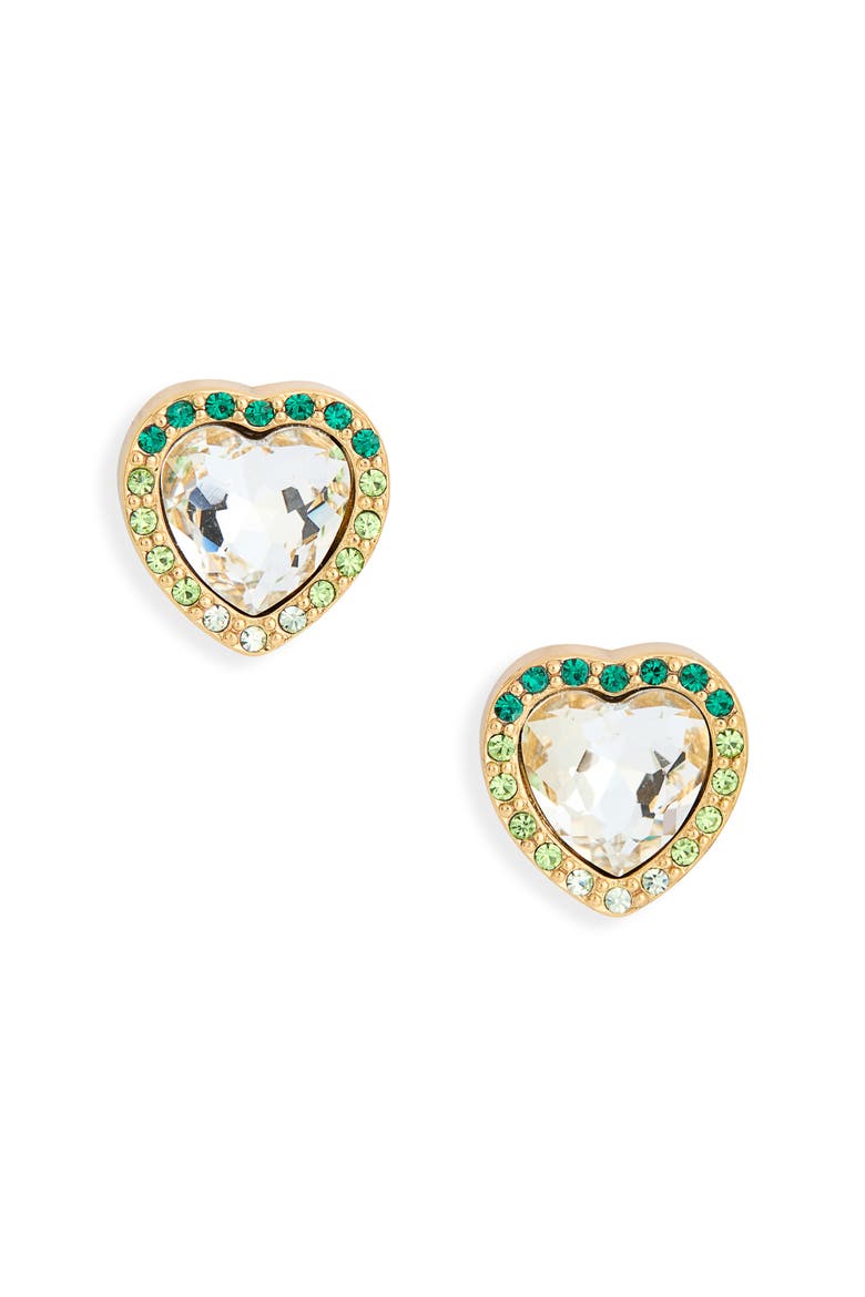 Pavé Crystal Heart Stud Earrings, Main, color, GREEN