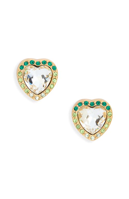 Kurt Geiger London Pavé Crystal Heart Stud Earrings In Green