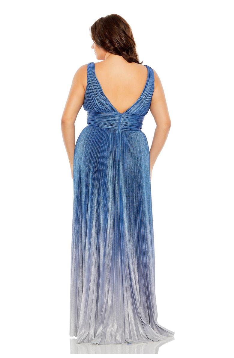 Mac Duggal V-Neckline Ombre Pleated Gown, Alternate, color, Sapphire Ombre