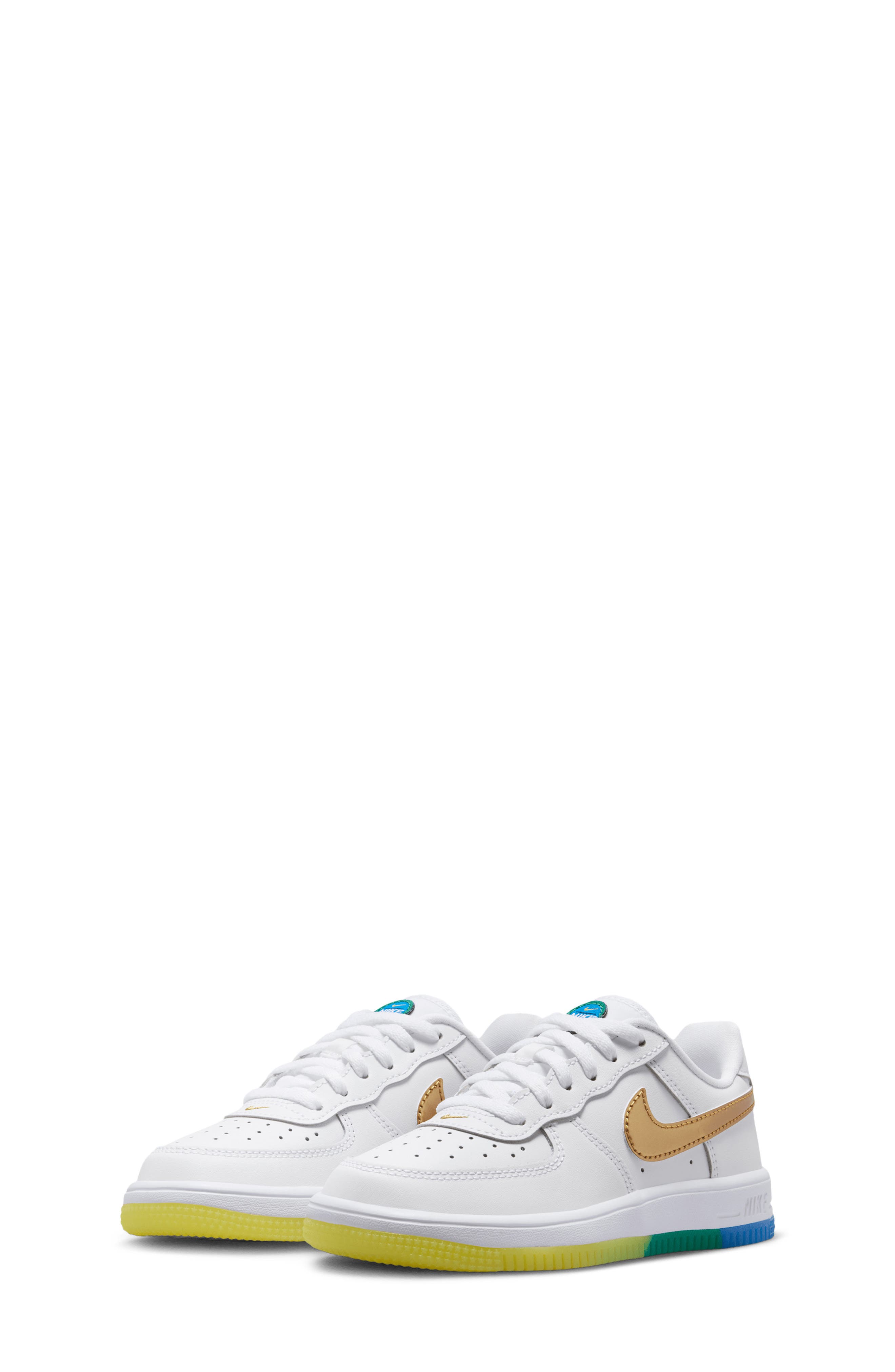 Nike Kids' Air Force 1 Low Basketball Sneaker, Main, color, White/ Soar/ Yellow/ Gold