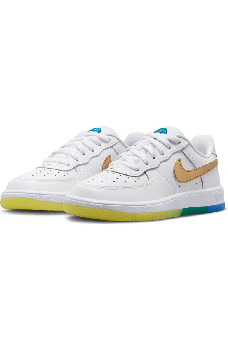 Nike Kids' Air Force 1 Low Basketball Sneaker, Main, color, White/ Soar/ Yellow/ Gold