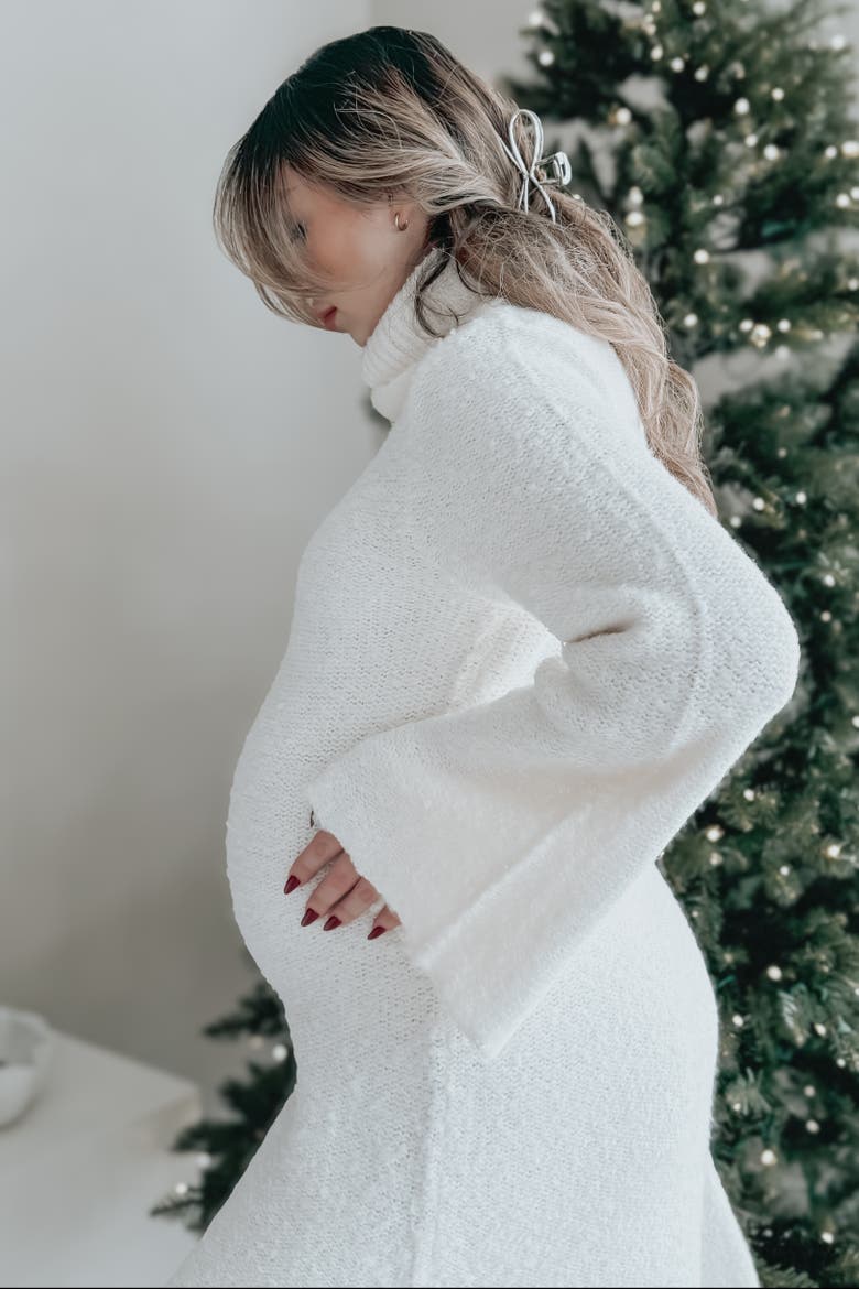 Turtleneck Bell Sleeve Sweater Dress, Alternate, color, Ivory