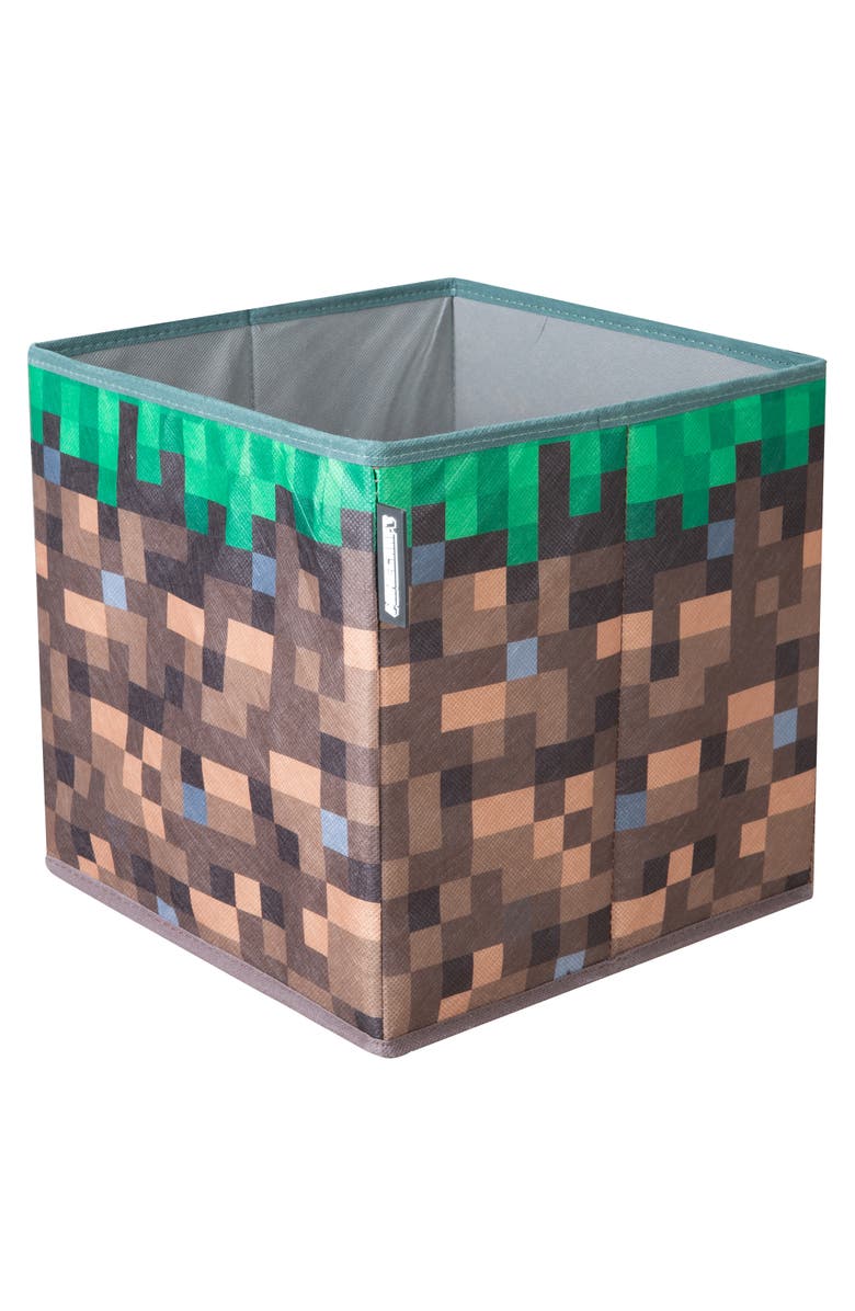 MINECRAFT Small Ottoman Pixel Grass Block Collapsible Storage Footrest Box, Alternate, color, Multicolored