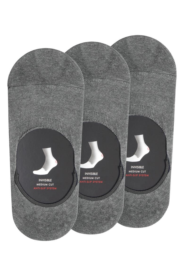 Step Cotton 3-Pack No Show Socks, Alternate, color, Light Grey Melange