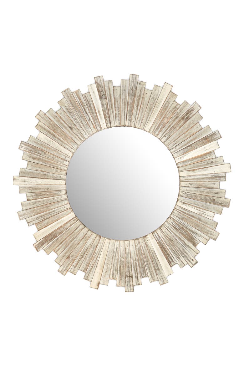 Round Wooden White Mirror, Main, color, WHITE