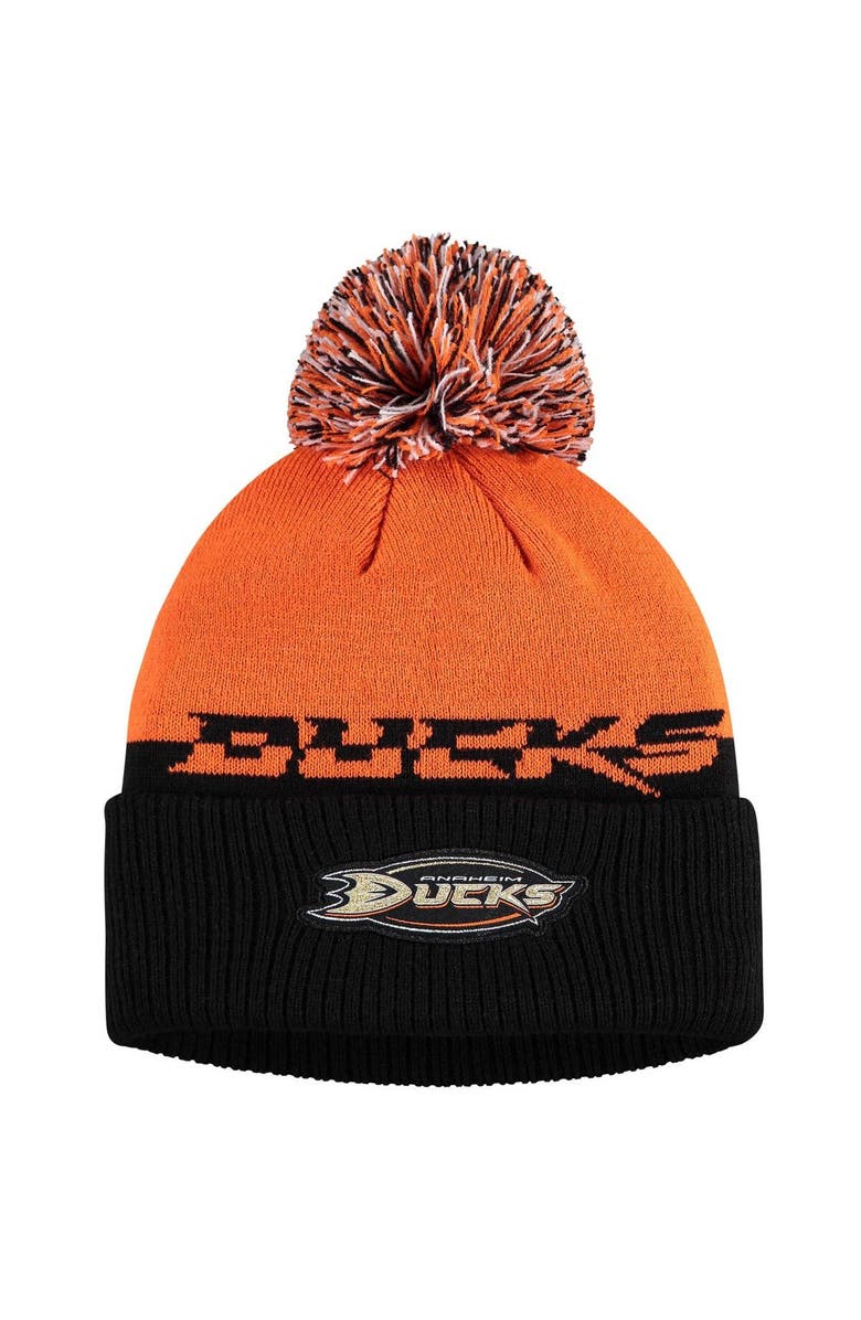 adidas Men's adidas Orange/Black Anaheim Ducks COLD.RDY Cuffed Knit Hat with Pom, Main, color, 