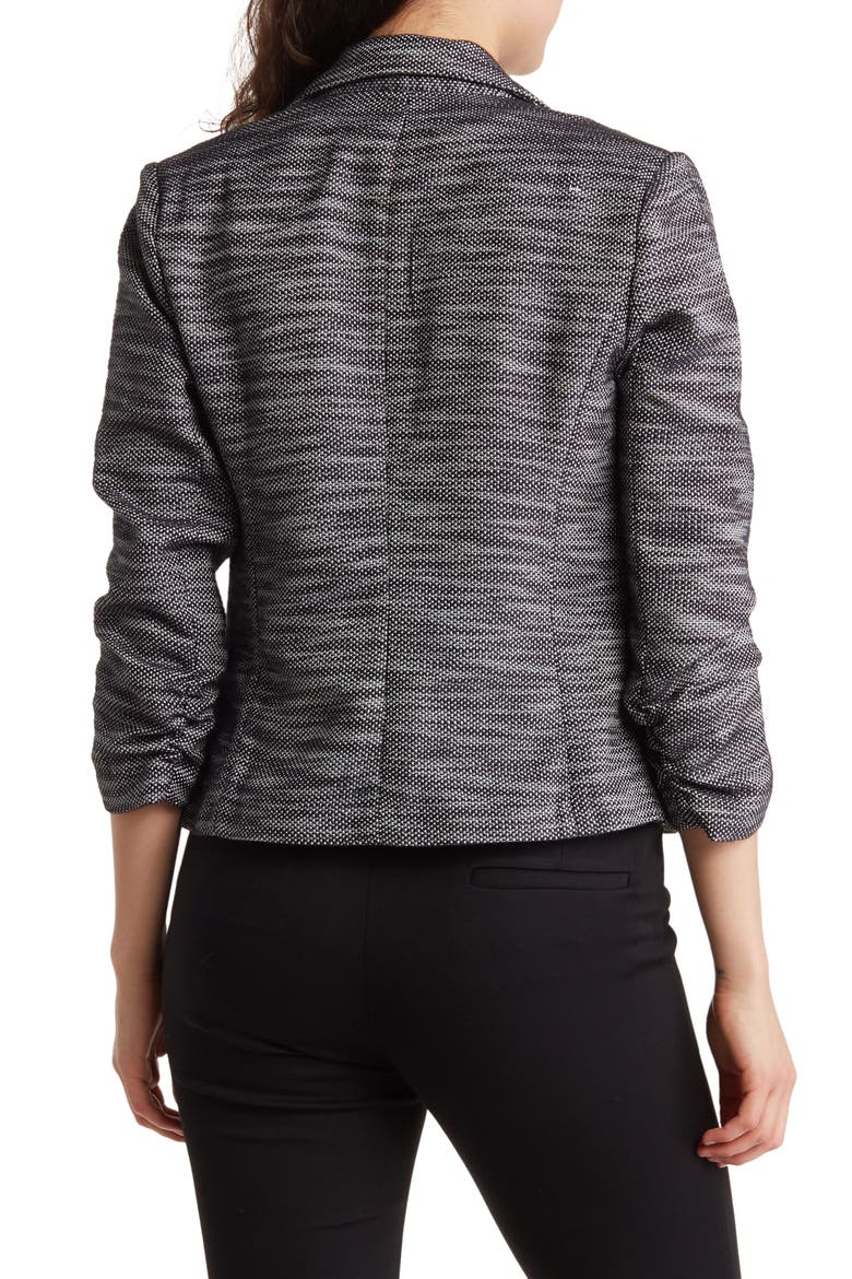 Space Dye Ruched Sleeve Jacquard Blazer, Alternate, color, BLACK/ WHITE