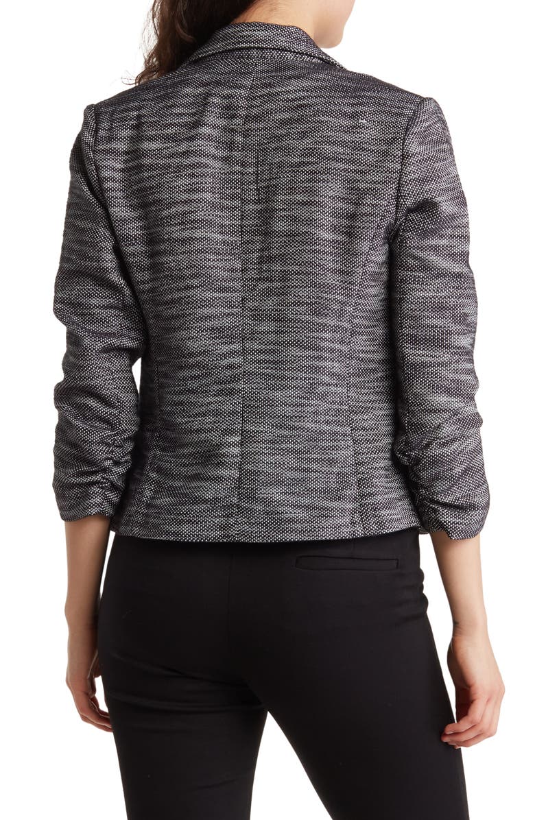Amanda & Chelsea Ruched Sleeve Jacquard Blazer, Alternate, color, Black/ White