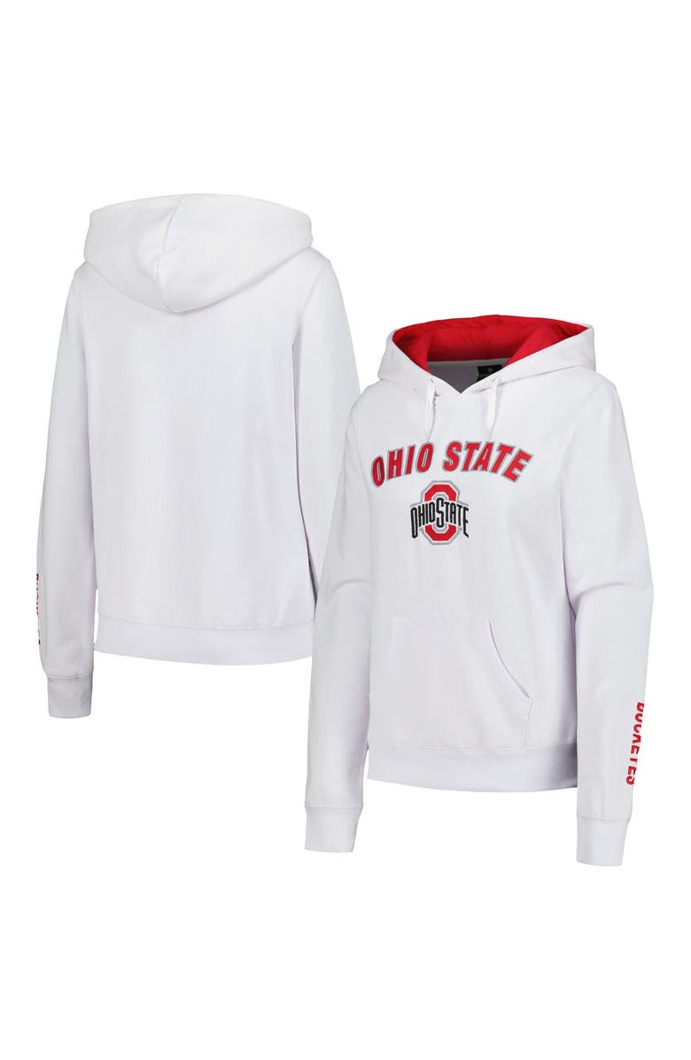 COLOSSEUM Women's Colosseum White Ohio State Buckeyes Arch & Logo Pullover Hoodie, Main, color, 
