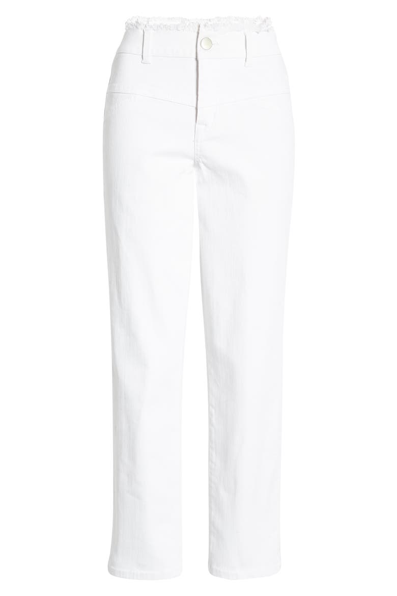 Fray Waist Ankle Straight Leg Jeans, Alternate, color, WHITE