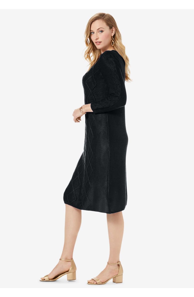 Jessica London Cable Sweater Dress, Alternate, color, Black