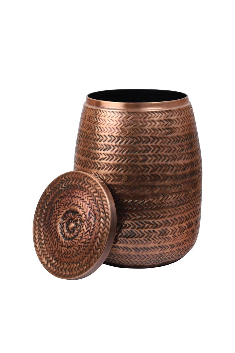 Jasper 15" Modern Rustic Arrow-Hammered Metal Drum Storage Side Table with Lid, Main, color, Antique Copper
