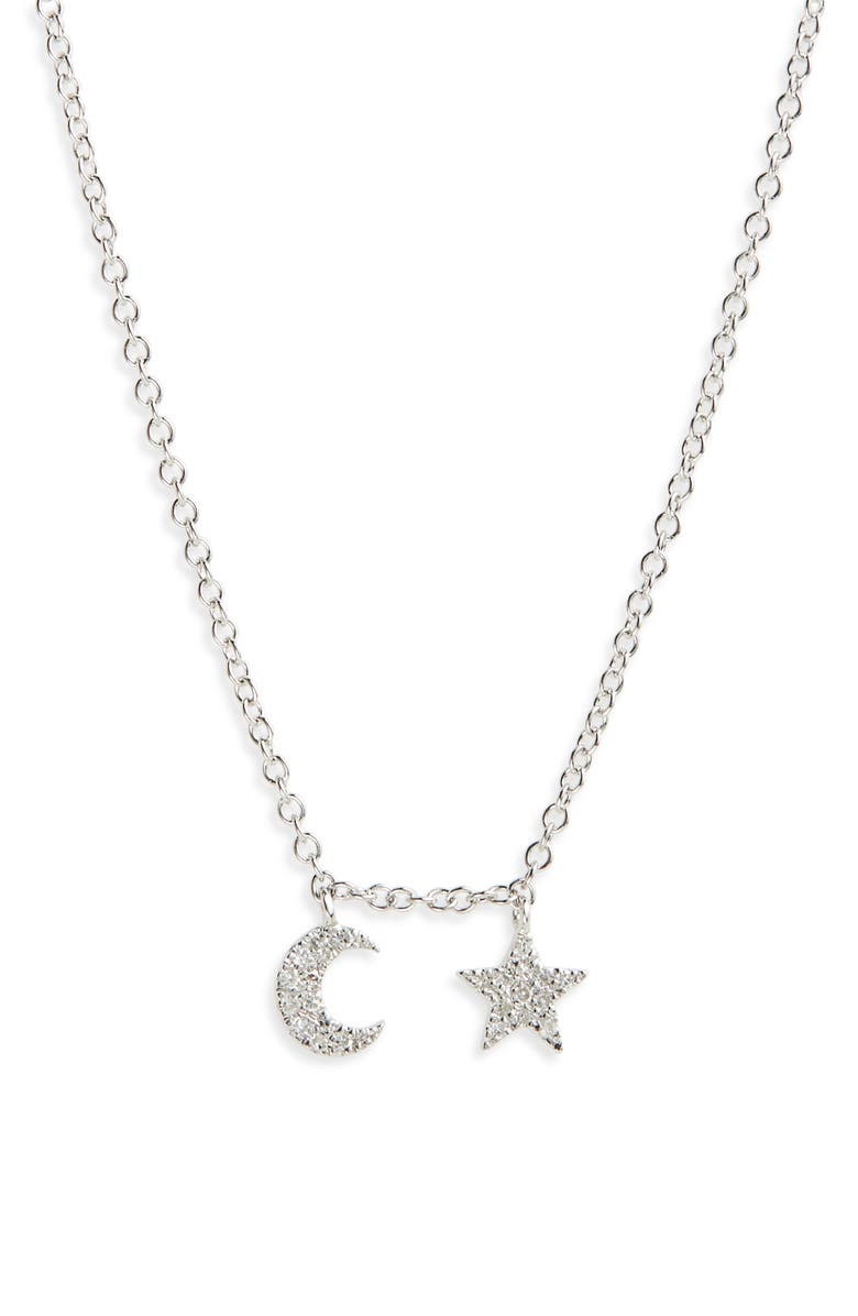 Meira T Moon and Star Diamond Pavé Charm Necklace, Main, color, 