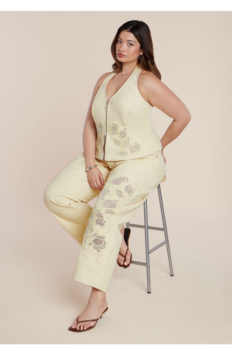 ELOQUII Floral Embroidery Jean, Alternate, color, Sunlight