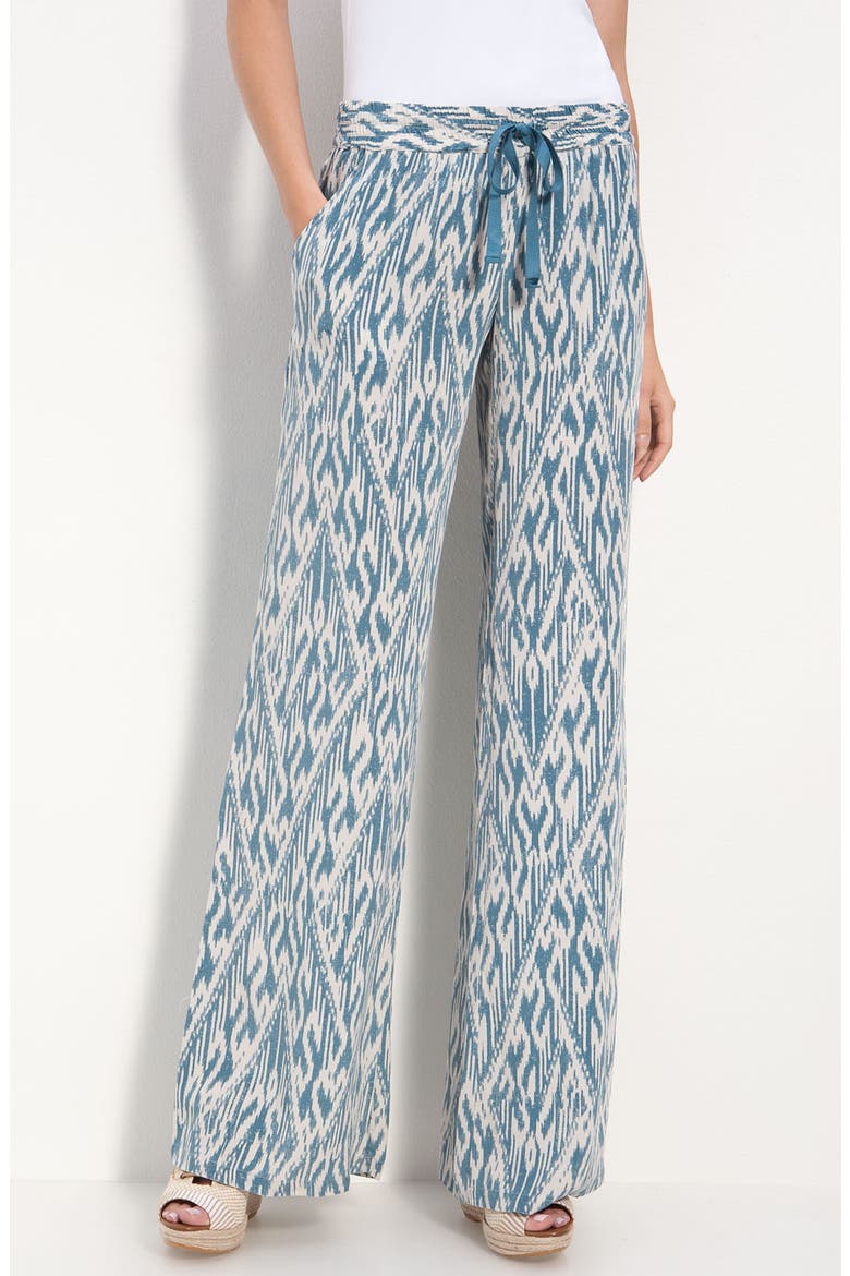 'Aryn' Ikat Silk Wide Leg Pants, Main, color, CYAN