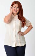 Unique Vintage Plus Size 1950s Tie Cuff Blouse