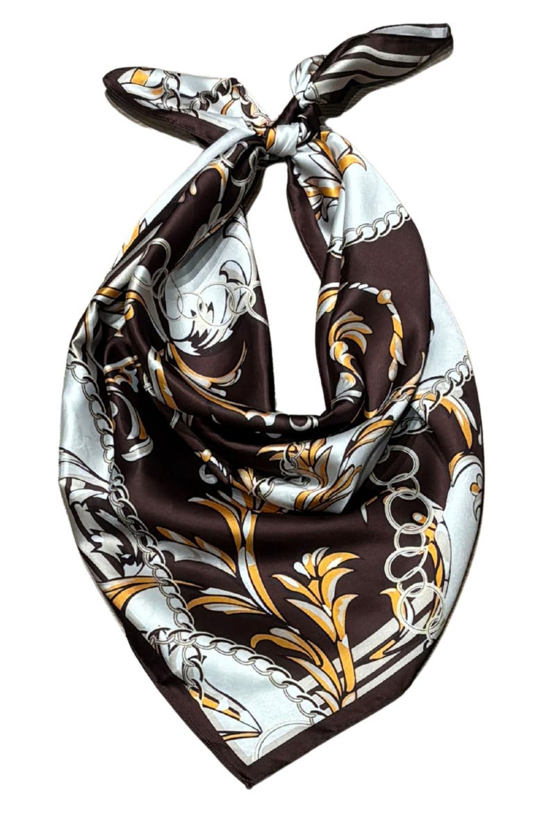 Chain Print Satin Scarf, Alternate, color, BROWN