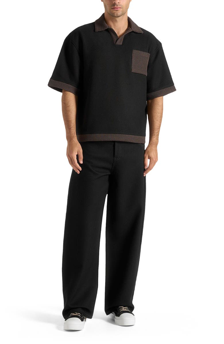 Manière De Voir Lazare Wide Leg Twill Jeans, Main, color, Black