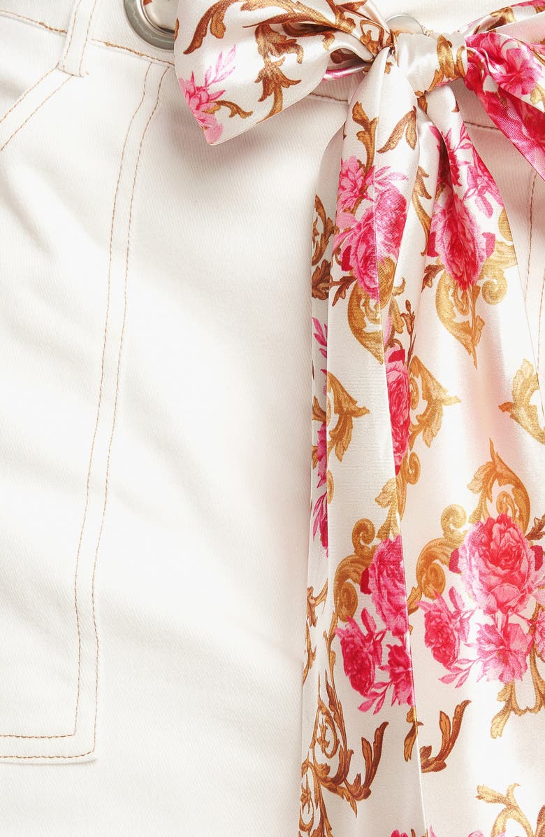 FLYING TOMATO Scarf Denim Skort, Alternate, color, Off White