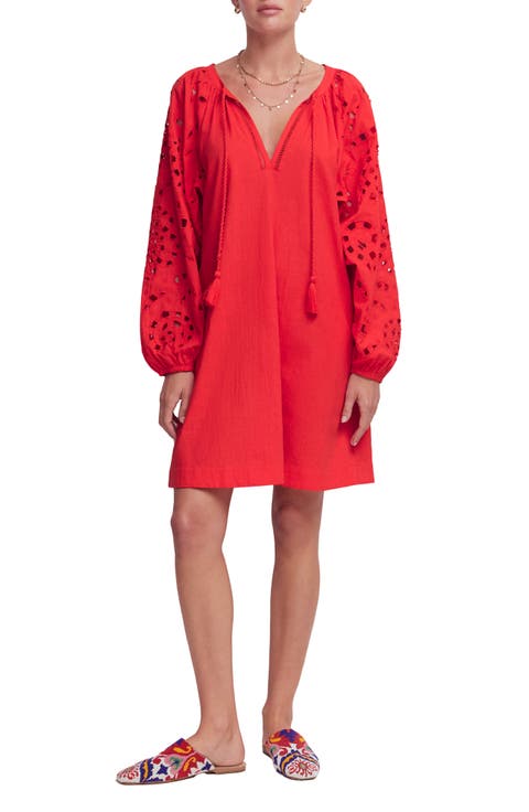 Embroidered Long Sleeve Cotton Caftan