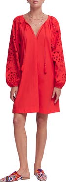 Boden Embroidered Long Sleeve Cotton Caftan