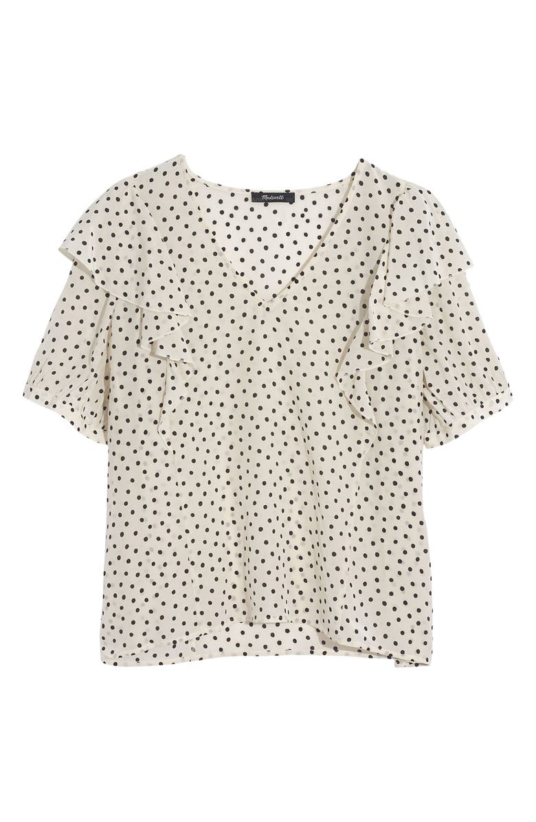 Madewell Shoulder Ruffle V-Neck Silk Top, Alternate, color,