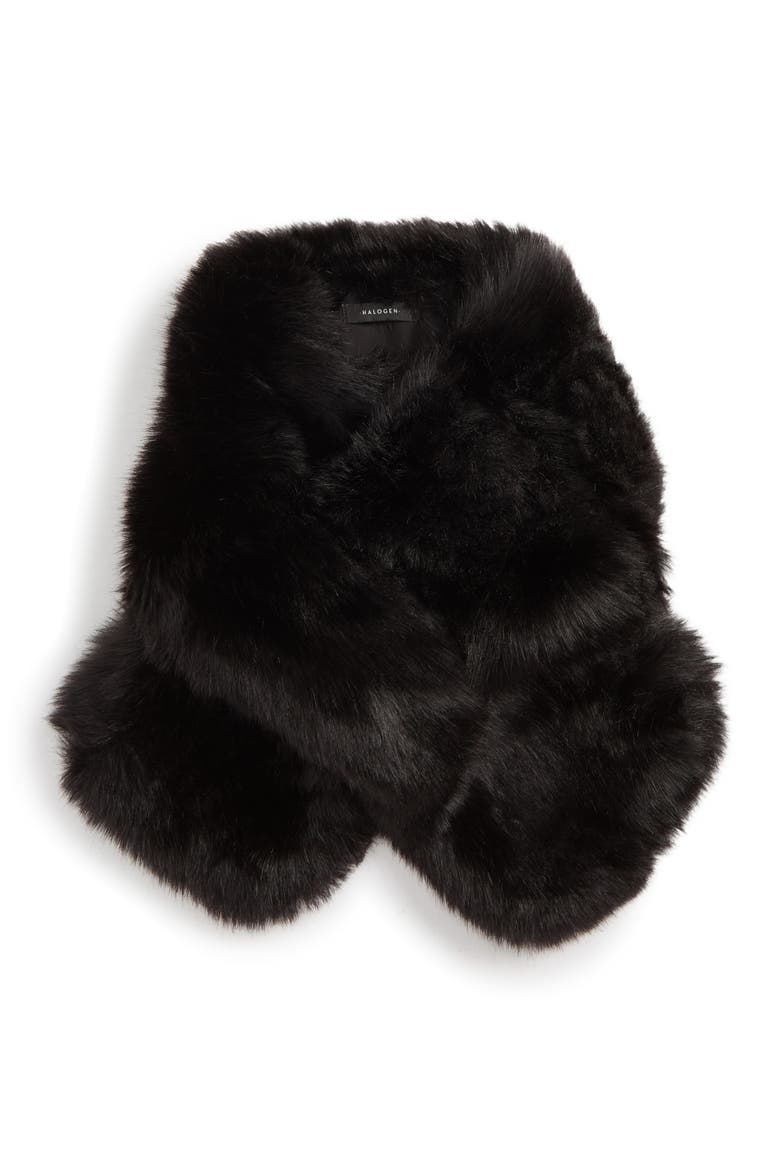 Faux Fur Scarf, Alternate, color, BLACK