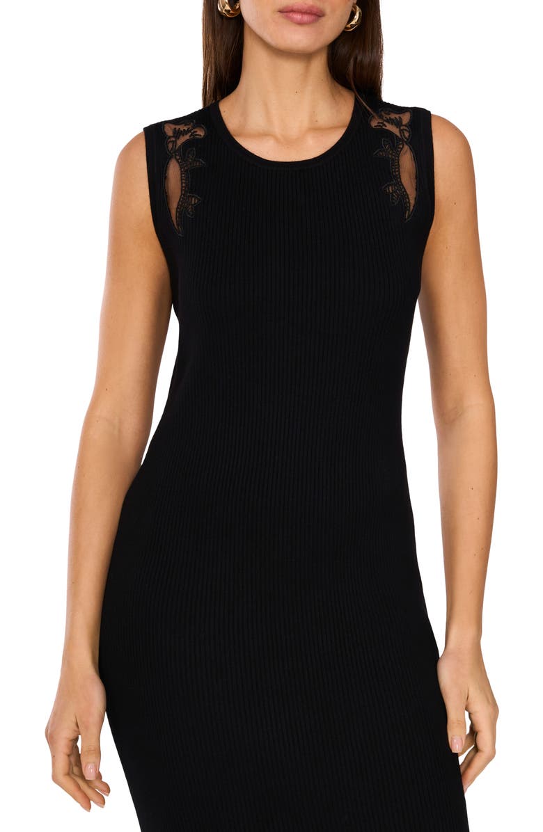 Vince Camuto Mesh Trim Rib Midi Dress, Alternate, color, 