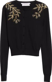 Carolina Herrera Leaf Embroidered Silk & Cotton Cardigan