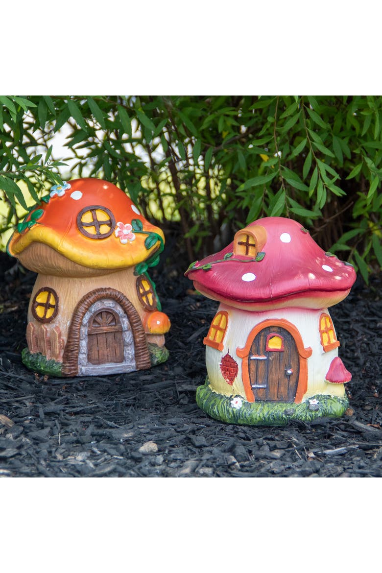 6.25" Red Mushroom House Outdoor Garden Statue, Alternate, color, Red