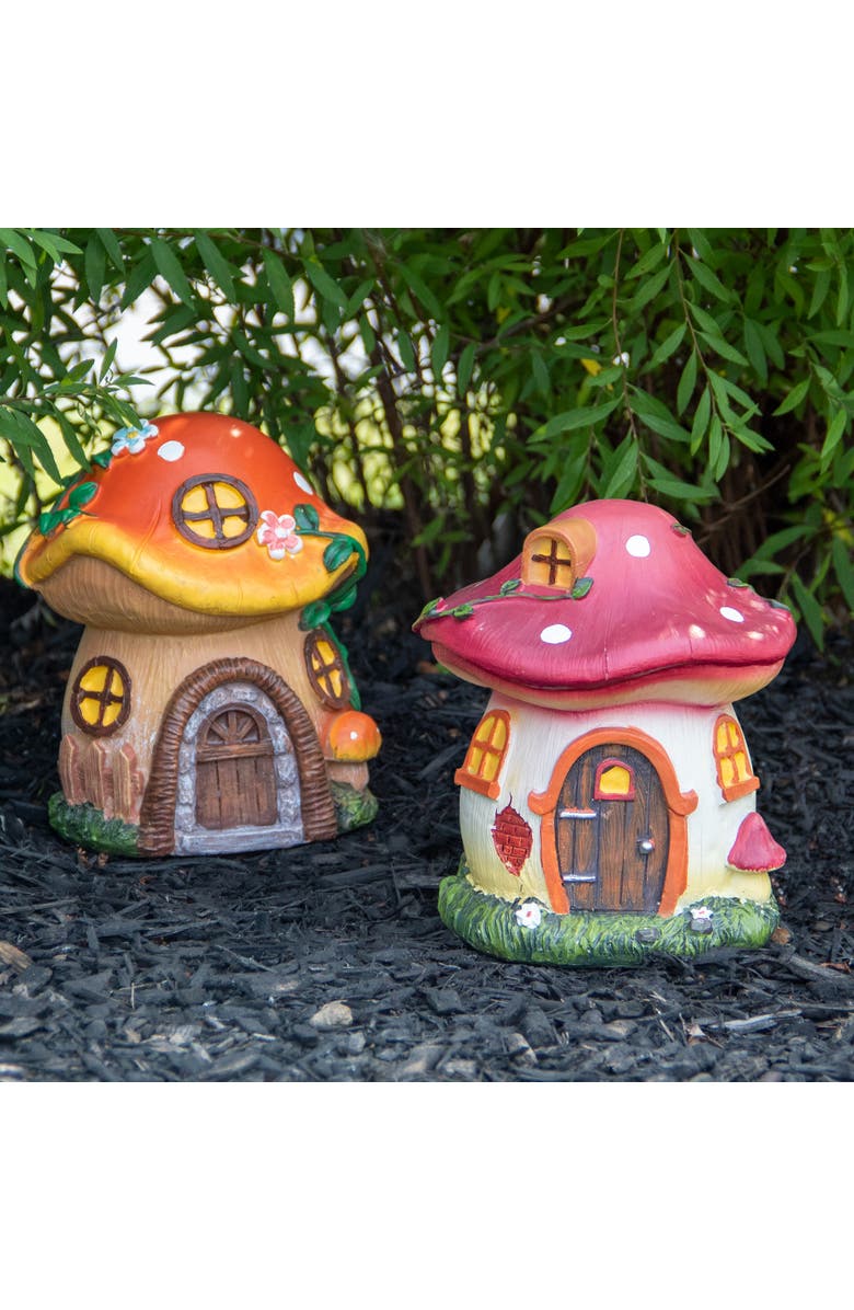 Northlight 6.25" Red Mushroom House Outdoor Garden Statue, Alternate, color, Red