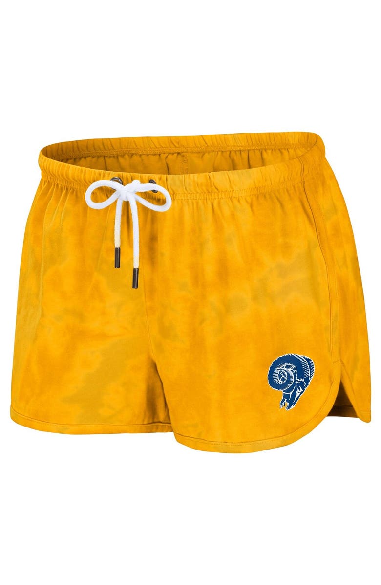 WEAR by Erin Andrews Women's WEAR by Erin Andrews Gold Los Angeles Rams Tie-Dye Cropped Pullover Sweatshirt & Shorts Lounge Set, Alternate, color,