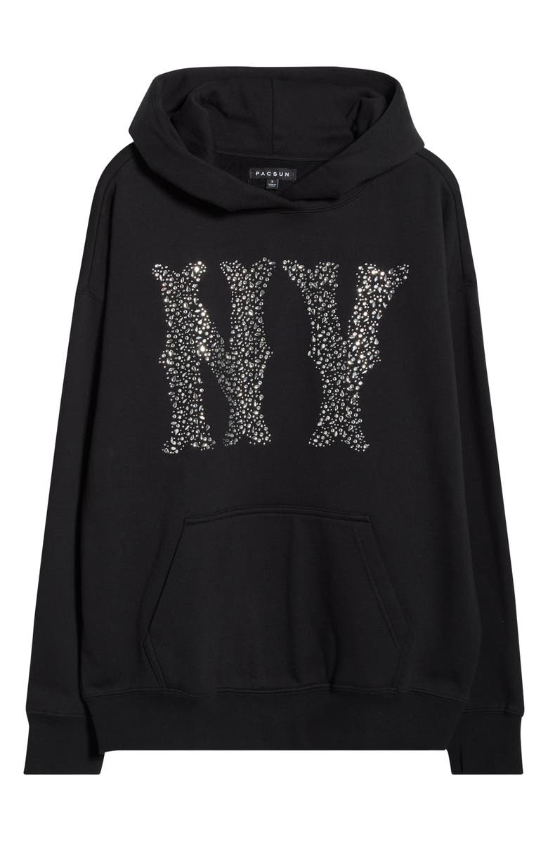 PacSun NY Rhinestone Cotton Blend Hoodie, Alternate, color, Black