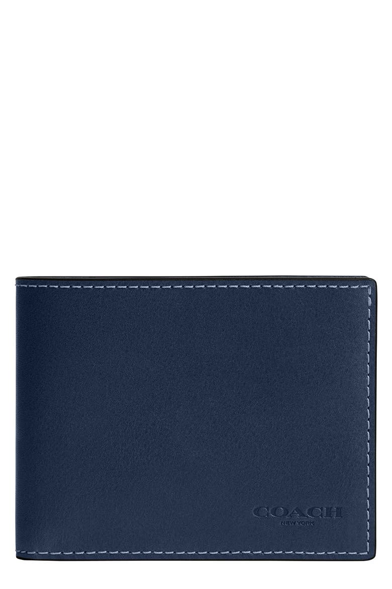 Slim Leather Bifold Wallet, Main, color, NAVY.